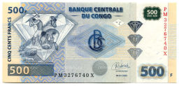 Банкнота 500 франков 2022 года Конго
