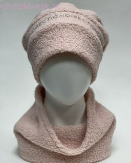 Тедди полоска Комплект женский флис (колпак+снуд) (56-58)