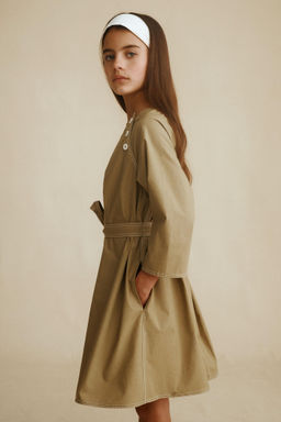 VESTIDO POPEL?N CINTUR?N CREATED BY CARAMEL LONDON X ZARA / Khaki  фото 7