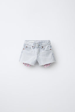 BERMUDA DENIM ESTRELLAS ESTAMPADO FLORES / Azul claro