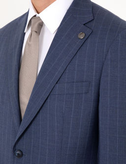 Koyu Mavi Slim Fit _izgili Y_n Tak_m Elbise