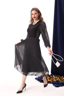 Платье NIKVA н416-7 чёрный+белый горошек  фото 3