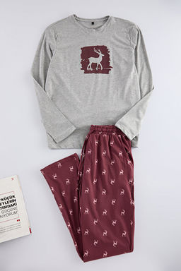 Bordo Geyik Bask_l_ Regular Fit _rme Pijama Tak_m_ TMNAW25PT00040