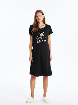 Bisiklet Yaka Bask?l? K?sa Kollu Hamile Gecelik