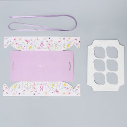 Цена за 5 шт. Коробка для капкейка, кондитерская упаковка, 6 ячеек 8 марта,23?16?7.5 см