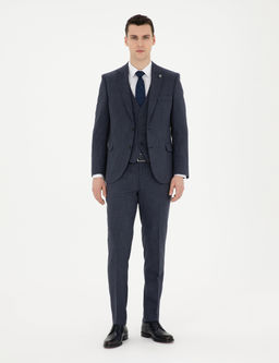 Lacivert Ekstra Slim Fit Yelekli Tak_m Elbise
