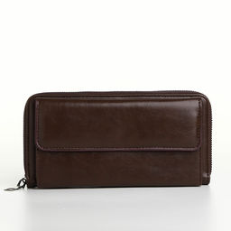 Портмоне мужское на молнии, 5 отделений, коричневое