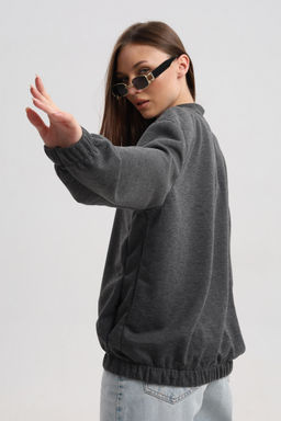 Бомбер из коттон фита антрацит меланж