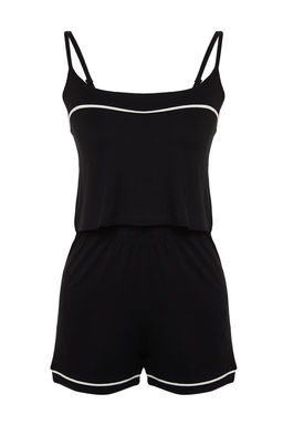 Trendyolmilla Siyah Biye Detayl? Ip Ask?l? Viskon Sortlu Orme Pijama Tak?m? THMSS24PT00004 фото 6