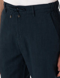 Lacivert Carrot Fit %100 Keten Beli Lastikli _pli Kanvas Pantolon