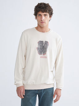 Bisiklet Yaka Bask?l? Erkek Sweatshirt