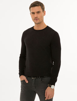 Siyah Slim Fit Bisiklet Yaka Triko Kazak