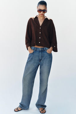 CAMISA FLUIDA CON LINO / Marr?n