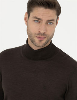 Kahverengi Slim Fit Bal_k__ Yaka Y_n Kar___ml_ Basic Triko Kazak - Pierre cardin фото 2