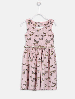 Bisiklet Yaka Bask?l? Pamuklu K?z ?ocuk Elbise