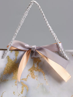 Пакет подарочный ламинированный «Мрамор», белый, с бантиком, 35×30×10 см