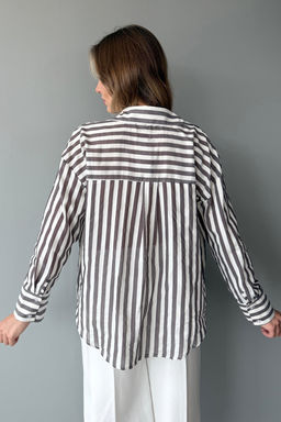 Kahverengi Bej Cizgili Oversize Gomlek TWOAW26GO00093 - Trendyolmilla фото 15