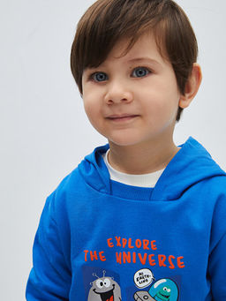 Bask?l? Uzun Kollu Erkek Bebek Hoodie