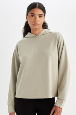 DeFactoFit Standart Fit Kapusonlu Skuba Dalg?c Kumas Sporcu Basic Sweatshirt