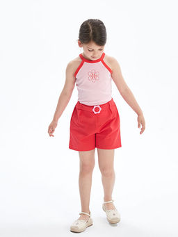 Keten Kar???ml? ?i?ekli K?z ?ocuk ?ort