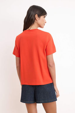 Ekru Nak?sl? / Islemeli Fitted/Vucuda Oturan K?sa Kollu Pamuk Ribana Orme T-Shirt TWOSS26TS00162 - Trendyolmilla фото 8