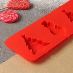 Форма для леденцов Доляна «Новый год», силикон, 31×9 см, 4 ячейки, с палочками, красная