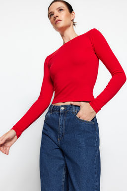 K?rm?z? Pamuklu Esnek S?rt Dekolteli Fitted/Vucuda Oturan Esnek Bluz TWOAW24BZ00160