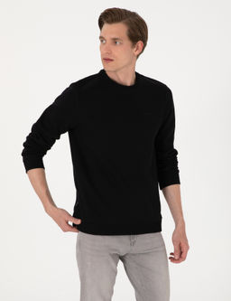 Siyah 3 _plik Regular Fit __i Polarl_ Bisiklet Yaka Basic Sweatshirt