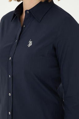 Рубашка женская U.S. Polo Assn. темно-синяя хлопок с эластаном фото 14