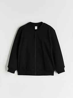 Kolej Yaka Uzun Kollu Basic Erkek ?ocuk Fermuarl? Sweatshirt
