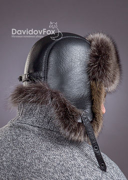 Шапка Пилот мужской енот кожа