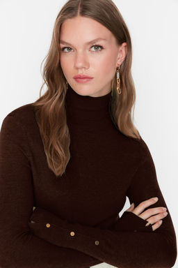 Kahverengi Merserize Gorunumlu Premium Iplik / Ozel Iplik Basic Triko Kazak TWOAW23KZ01514 - Trendyolmilla фото 3