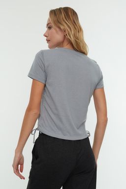 Gri %100 Pamuk Bisiklet Yaka Buzgulu Basic Orme T-Shirt TWOSS21TS0131