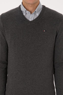 Erkek Slim Fit V Yaka Antrasit Melanj Basic Kazak - U.s. polo assn фото 6