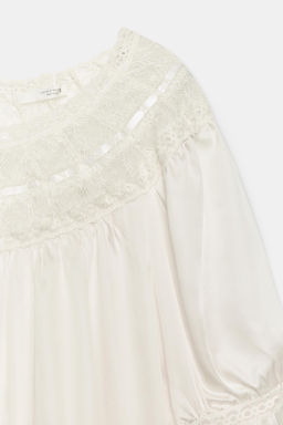 BLUSA MANGA CORTA ENCAJE ZW COLLECTION / Blanco - Zara фото 6