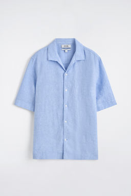 CAMISA DE MANGA CORTA DE LINO CON CUELLO ABIERTO