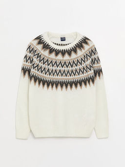 Bisiklet Yaka Desenli Uzun Kollu Erkek ?ocuk Triko Kazak