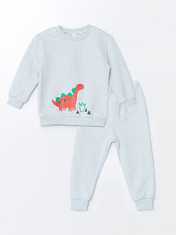 Bisiklet Yaka Uzun Kollu Bask?l? Erkek Bebek Sweatshirt ve E?ofman Alt 2li Tak?m