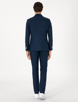 Lacivert Slim Fit %100 Keten Pantolon