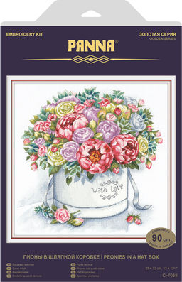 Набор для вышивания PANNA Золотая серия C-7058 Пионы в шляпной коробке 33 х 32 см