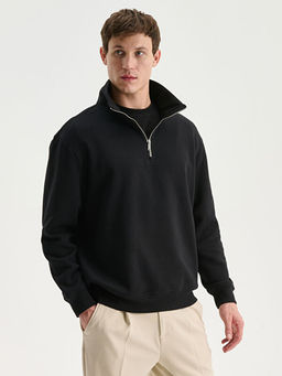 Fermuarl? Dik Yaka Erkek Kal?n Sweatshirt