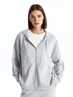 Kap??onlu Oversize Kad?n Fermuarl? Sweatshirt