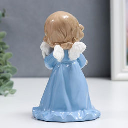 Фигурка керамика «Ангелочек в голубом платье, с барашком», 15 см