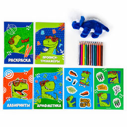 Набор в дорогу с мягкой игрушкой Динозавр, 8 предметов - Milo toys фото 3