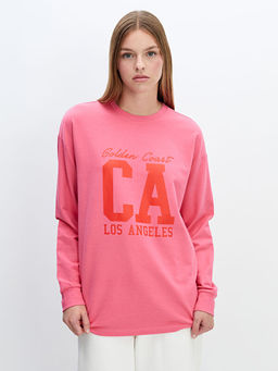 Bisiklet Yaka Bask?l? Oversize Kad?n Sweatshirt Tunik