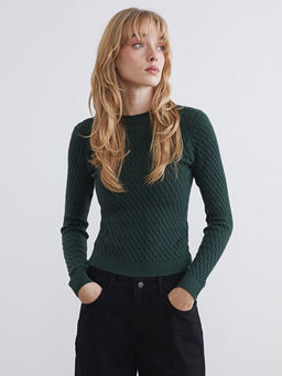 Bisiklet Yaka Kendinden Desenli Kad?n Triko Kazak