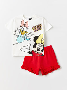 Bisiklet Yaka Minnie Mouse Bask?l? K?z Bebek Ti??rt ve ?ort 2li Tak?m