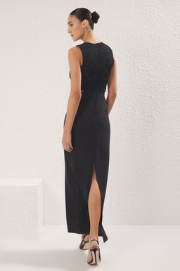 TRENDYOLMILLA Siyah Dantel Detayl? Dokuma Uzun S?k Abiye & Mezuniyet Elbise TPRSS25AE00165  фото 4