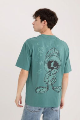 Looney Tunes Boxy Fit Bisiklet Yaka S?rt Bask?l? K?sa Kollu Tisort