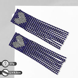 Серьги висячие со стразами Грация сердца в квадрате, цвет бело-синий в золоте, 9,5см